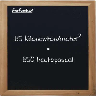 85 kilonewton/meter<sup>2</sup> is equivalent to 850 hectopascal (85 kN/m<sup>2</sup> is equivalent to 850 hPa)